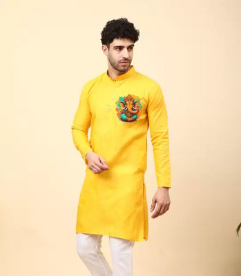 TULSSIKAA Men Printed Straight Kurta(Yellow)