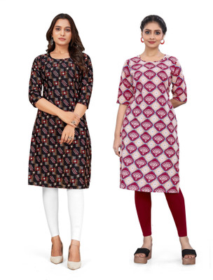 dharmanandan creation Women Printed Straight Kurta(Multicolor)