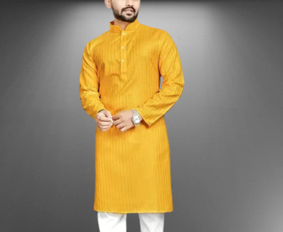 seetoo Men Embroidered Straight Kurta(Yellow)