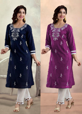SISTO Women Embroidered Straight Kurta(Multicolor)
