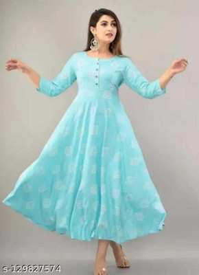Kaif Enterprises Women Printed Anarkali Kurta(Blue)