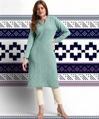 Brayles Women Self Design Straight Kurta(Green)