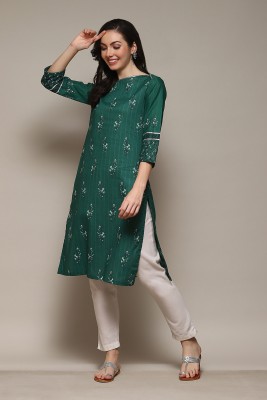 BIBA Women Printed Straight Kurta(Green)