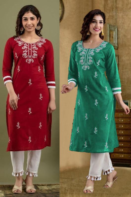 vikshi Women Chikan Embroidery Straight Kurta(Multicolor)