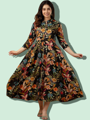 mk creation Women Printed Anarkali Kurta(Multicolor)