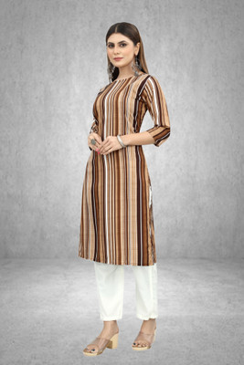 MARIDI FASHION Women Striped Straight Kurta(Brown)