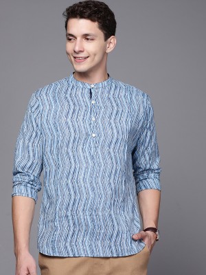 Indo Era Men Printed Straight Kurta(Blue)