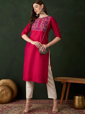 Sangria Women Self Design Straight Kurta(Pink)