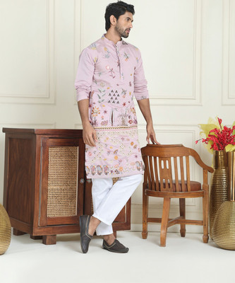 Jompers Men Embroidered Straight Kurta(Purple)
