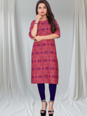 shilpa synthetic Women Printed Flared Kurta(Pink)