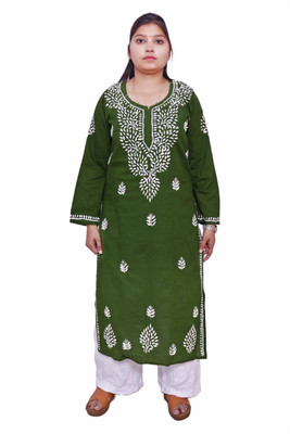 Ah creation Women Chikan Embroidery Ethnic Dress Kurta(Green)