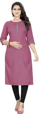 SARVAGNA Women Solid Straight Kurta(Pink)