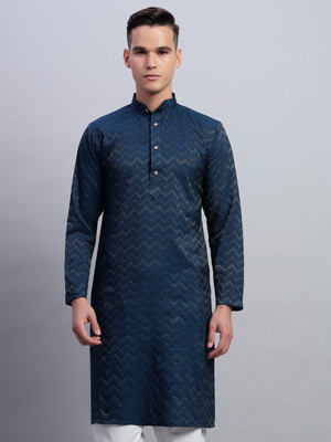 DIVINE Men Woven Design A-line Kurta(Blue)