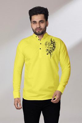 LIRMO Men Printed Straight Kurta(Yellow)
