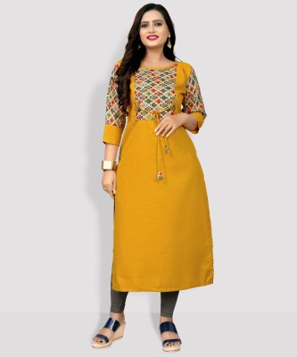 Rangrasiya Tex Women Printed Straight Kurta(Yellow)