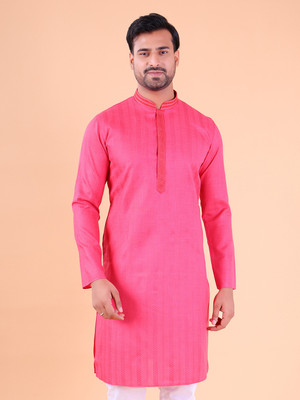Aurik Men Self Design Straight Kurta(Red)