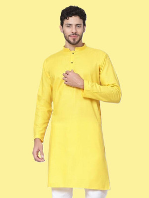 krishu Men Solid Straight Kurta(Yellow)