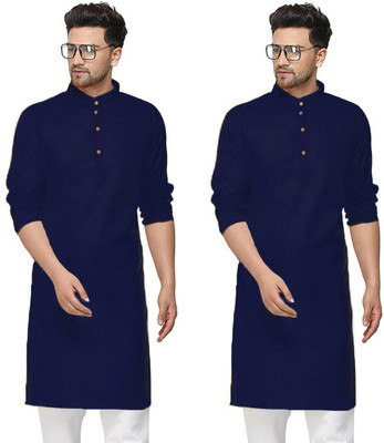 OORA Men Solid Straight Kurta(Dark Blue)
