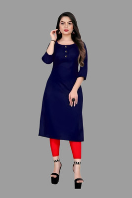 HouseOfCommon Women Solid A-line Kurta(Blue)