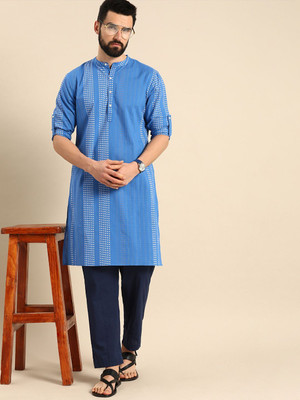 ANOUK Men Woven Design Straight Kurta(Blue)