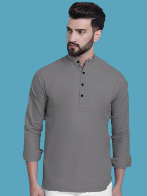 SuperTrend Men Printed Straight Kurta(Grey)