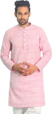 House of Aqss Men Solid Straight Kurta(Pink)