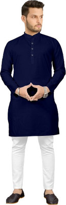 Shree Dutt Creation Men Solid Straight Kurta(Dark Blue)