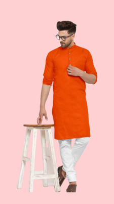 VINAARI Men Solid A-line Kurta(Orange)