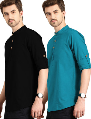 Univibe Men Solid Straight Kurta(Black, Blue)
