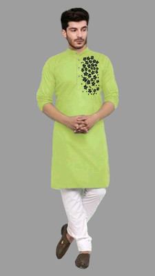 Mamata biswas Men Printed Straight Kurta(Light Green)