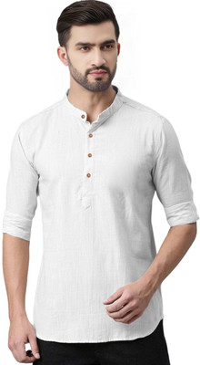 BHUVIKOO Men Solid A-line Kurta(White)