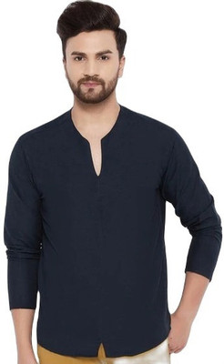 Super Westron Men Solid Straight Kurta(Dark Blue)