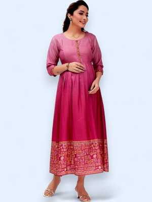 RITIJYA Women Geometric Print Ethnic Dress Kurta(Pink)
