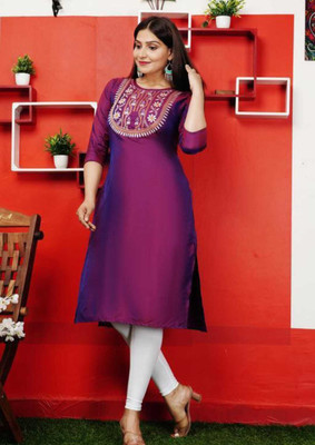 ALMADAD Women Embellished Straight Kurta(Purple)