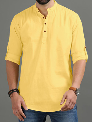 ROYAL SCOUT Men Solid Straight Kurta(Yellow)