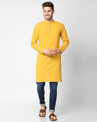 VILLAIN Men Solid Straight Kurta(Yellow)