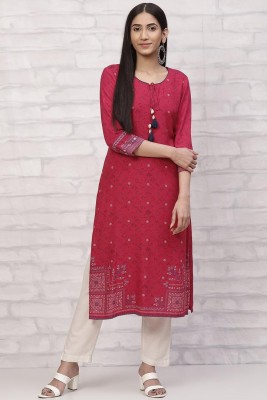 RANGRITI Women Printed Straight Kurta(Red)