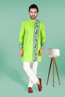 Ashoka Men Self Design Straight Kurta(Light Green)
