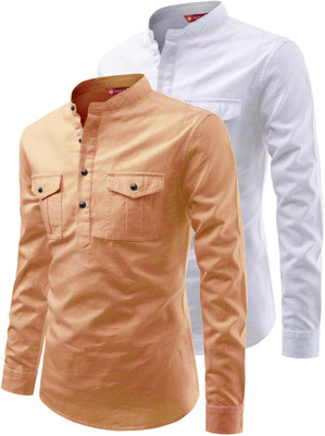 Yugnik Men Solid A-line Kurta(Orange)