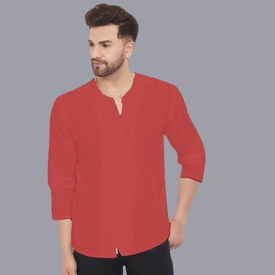 SuperTrend Men Embroidered Straight Kurta(Red)