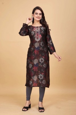 NICKY SPEARS Women Floral Print Straight Kurta(Black)