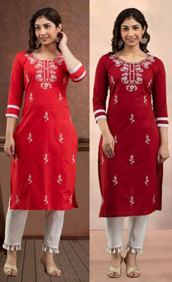 SISTO Women Embroidered Straight Kurta(Multicolor)