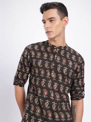 Anouk Rustic Men Paisley Straight Kurta(Brown)