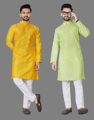 DHASU TRENDZ Men Self Design, Solid Straight Kurta(Multicolor)