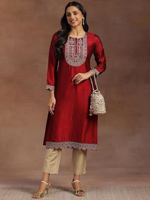 KARNI FASHION Women Embroidered Straight Kurta(Green)