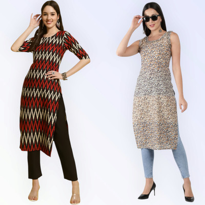 KALLAXI Women Printed Straight Kurta(Multicolor)