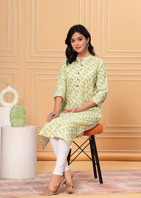 HouseOfCommon Women Floral Print Straight Kurta(Yellow)