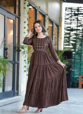 CHARVI CREATION Anarkali Gown(Brown)