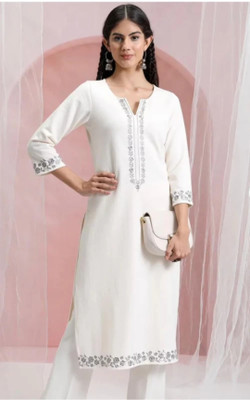 ASTILBEE Women Embroidered A-line Kurta(White)