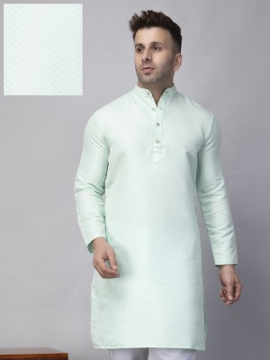 Hangup Men Woven Design A-line Kurta(Light Green)